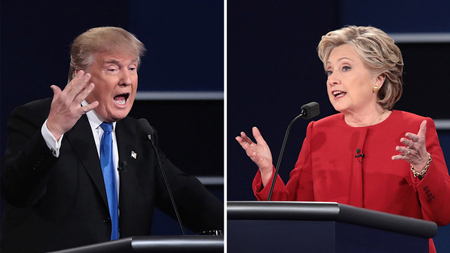 Bà Clinton và ông Trump trong cuộc tranh luận trực tiếp đầu tiên.